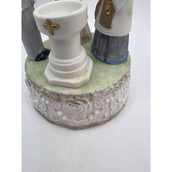 Lefton China Music Box Baptism Figurine- Mom, Dad, Baby, Clergy, Plays The Lords - Picture 2 of 11